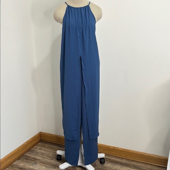 Shein Essnce Womens 2 Piece Split Hem Halter Top & Wide Leg Pants Size L Blue - Picture 4 of 16